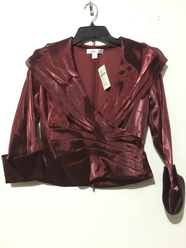 NWT Cold water Creek $79 Petite Size P8 Burgundy Ruffle Stylish Women Top Blouse