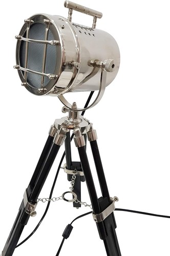 Nautical Desk Lamp with Black Wooden Tripod Marine Home Decorative Searchlight - Picture 2 of 6