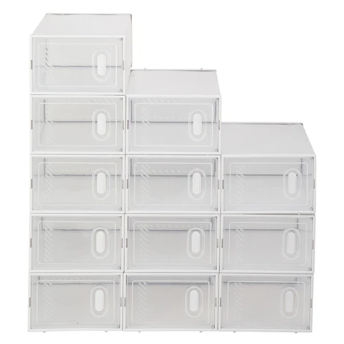12 Pack Shoe Storage Boxes Clear Plastic Stackable Organizer Container White NEW - Picture 7 of 10