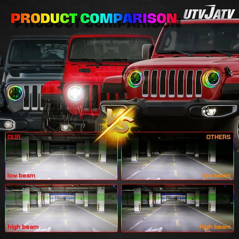 Halo de faros LED RGB de 7 pulgadas + soporte de montaje de 9"" para Jeep Wrangler JL 2018-2021 Foto 2 de 4