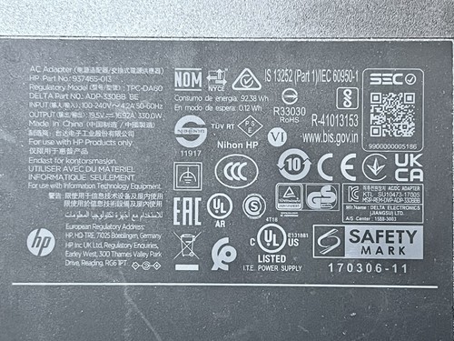 HP/Envy/Omen/Z VR 330W 7.4MM PLUG 19.5V 16.92A AC ADAPTER TPC-DA60, Genuine OEM - Afbeelding 7 van 9