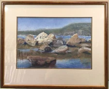 E D Wilson Newfound Land Rocks Circa 1980s Pastel Drawing Framed