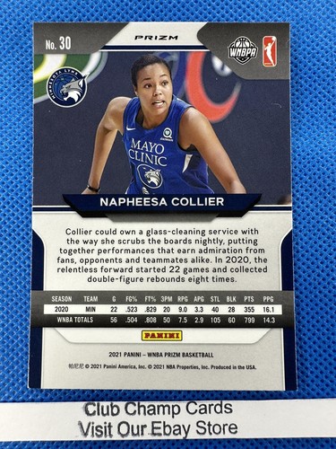2021 #30 Napheesa Collier WNBA Panini Prizm Basketball Hyper Prizm Lynx - Picture 2 of 2