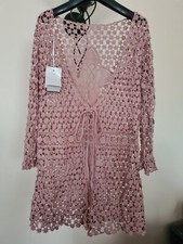 Zoe Valentini Italy Cotton Mix Crochet Coatigan Dusky Pink One Size Bnwt Ca943