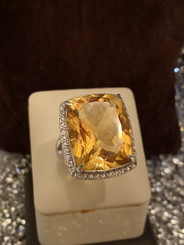 Beautiful Sterling Silver 925 Yellow Crystal BIG RING Sz 6 - Picture 10 of 12