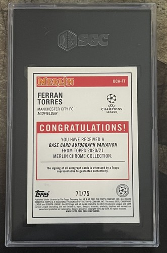 2020 Topps Merlin Collection Chrome UCL Blue Autograph /75 Ferran Torres - Picture 2 of 2