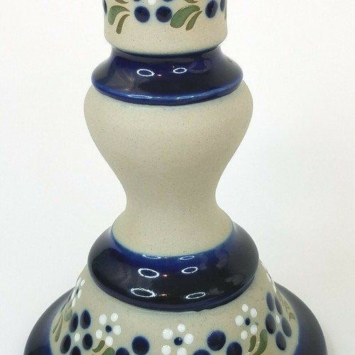 Par de Candelabros de Gres Azul Cobalto Diseño Floral Flores Cerámica 6.5" - Imagen 5 de 7