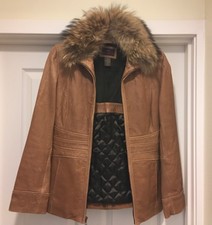 Vakko Lamb Leather Whisky Brown Distressed Zip Coat W/fur (coyote) Sz S Worn 1x