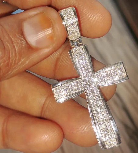 2CT Round Lab-Created Diamond Jesus Cross Pendant 14K White Gold Plated Silver - Picture 2 of 8