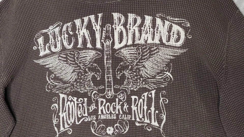 Tejido gofre térmico de inspiración vintage Lucky Brand manga larga "Rock&Roll" talla XXL Foto 4 de 4