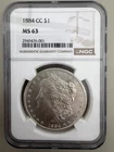 1884-CC Morgan Silver Dollar NGC MS63 Blast White Great Eye Appeal
