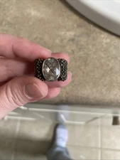 MICHAEL DAWKINS Oval Rose Quartz Sterling Silver Ring Size 8