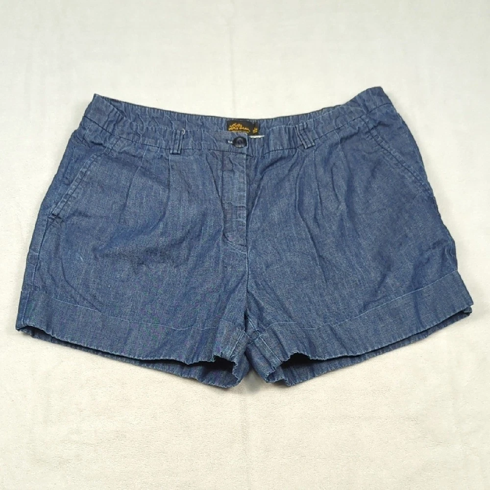 Vintage L.L. Bean Cotton Linen Blend Blue Women's Shorts Size 8