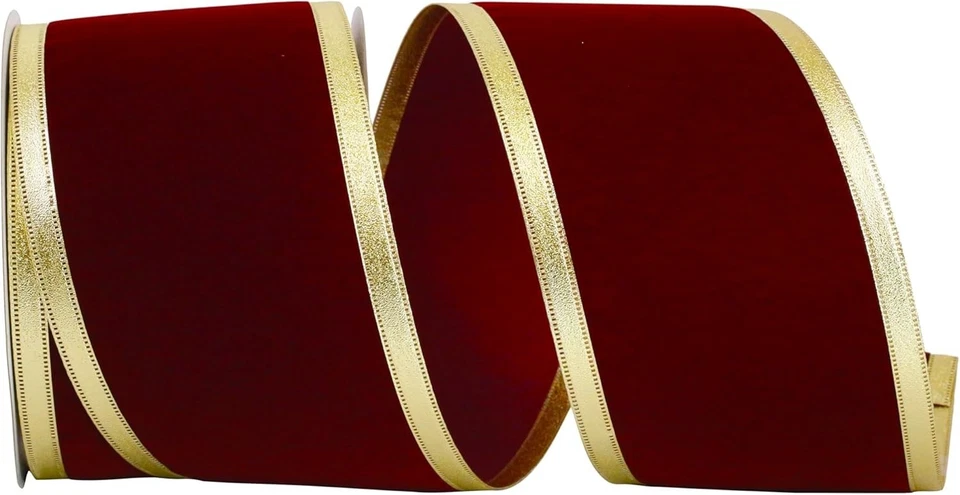 Holiday Burgundy Velvet Ribbon, 4" x 20 Yards, Wired - Image 2 of 2