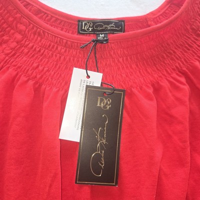 Women's (M) Red Diane Gilman Short Sleeved Blouse W/Scrunchy Neckline