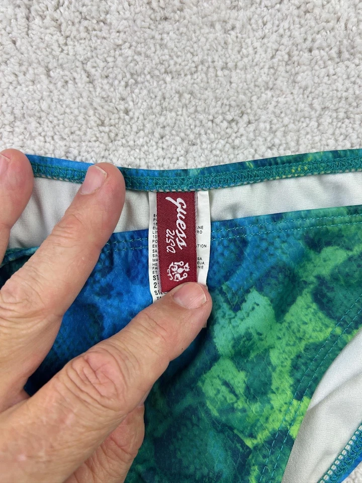 Parte inferior de bikini Guess para mujer pequeña azul verde estampado de serpiente corbata lateral de natación EE. UU. 21259 Foto 3 de 4