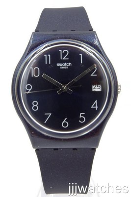 New Swatch Swiss Originals NAITBAYA Navy Blue Metallic Date Watch 34mm GN414 $75