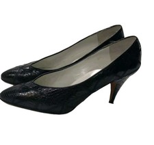 Garolini Vtg Women's Stiletto Pumps 9M Italian Black Patch Alligator 70s Disco