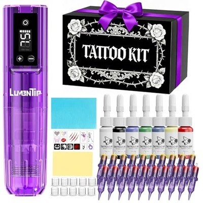 Wireless Tattoo Kit Complete for Beginners Pen Machine with Power Supply Needles