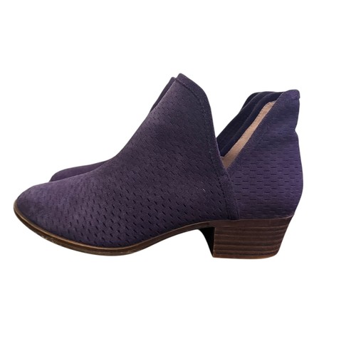 Lucky Brand Perforated Ankle Boots Size 9 Wide Baley Booties Blue Suede Leather - Picture 5 of 12