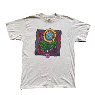 Vintage Human I Tees Recycle T Shirt Sunflower Earth Climate Protest 90s XL