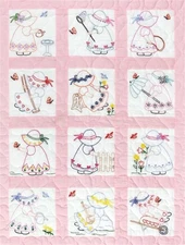 Jack Dempsey Stamped White Nursery Quilt Blocks 9"X9" 12/Pkg-Girls