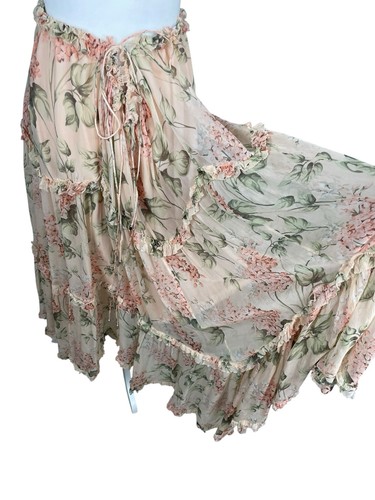 Zimmerman Midi Skirt 2 Asymmetric Chiffon Silk Ruffled Blush Pink Peach Floral - Picture 7 of 19