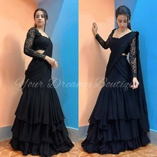 Designer Pre Drapped Saree Blouse Ready To Wear Saree Bollywood Party Wear Sari