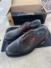 NEW FootJoy Classics Tour Black Leather / Burgundy saddle golf shoes Men's 10.5D