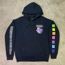 NASA Hoodie Mens M Colorful Astronaut Pullover Front Back Aeronautic Space Stars