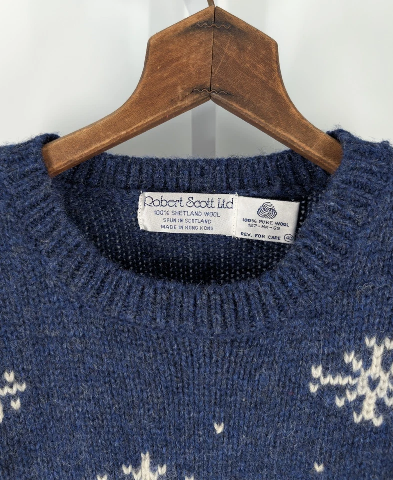Suéter De Colección Años 80 Robert Scott Ski Bum Lana Shetland Copo de Nieve Apres Esquí Azul Reino Unido Foto 3 de 3