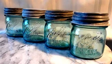 BALL HALF (1/2) PINT BLUE MASON Jars ~ Lot of 4 "Collector's Edition"  Zinc Lid