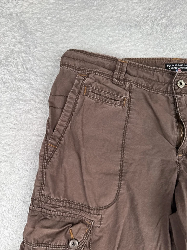 Ralph Lauren Polo Jeans Pantalones Cortos Mujer 10 Marrón Carga 100% Algodón Tiro Bajo 32x13 Foto 4 de 4