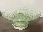 Vintage light Green Depression Glass Pedestal Cake Stand  8 1/4 Inch wide