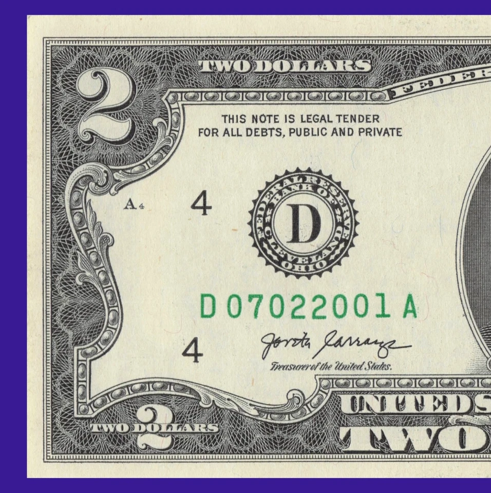 July 2 2001 Birth/Annv/Tomb/Grad Two$ Bill Fancy Serial# D07022001A Cleveland A - Image 4 of 4