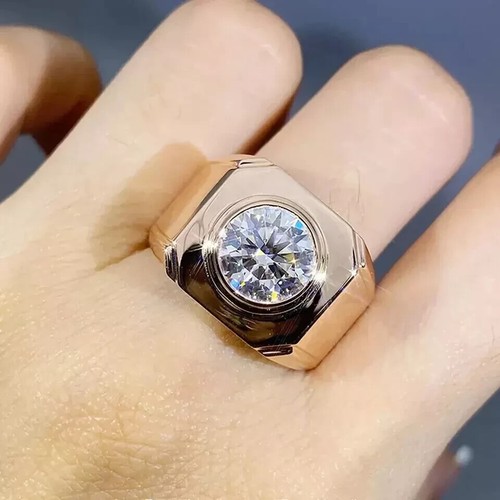 4 Ct Round Lab-Created Diamond Men's Engagement Ring | 14K Rose Gold Gift - Picture 5 of 5