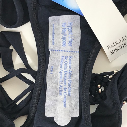 NUEVO Braguita de bikini Badgley Mischka para mujer talla 6 negra plateada con cuentas traje de baño - Imagen 6 de 9