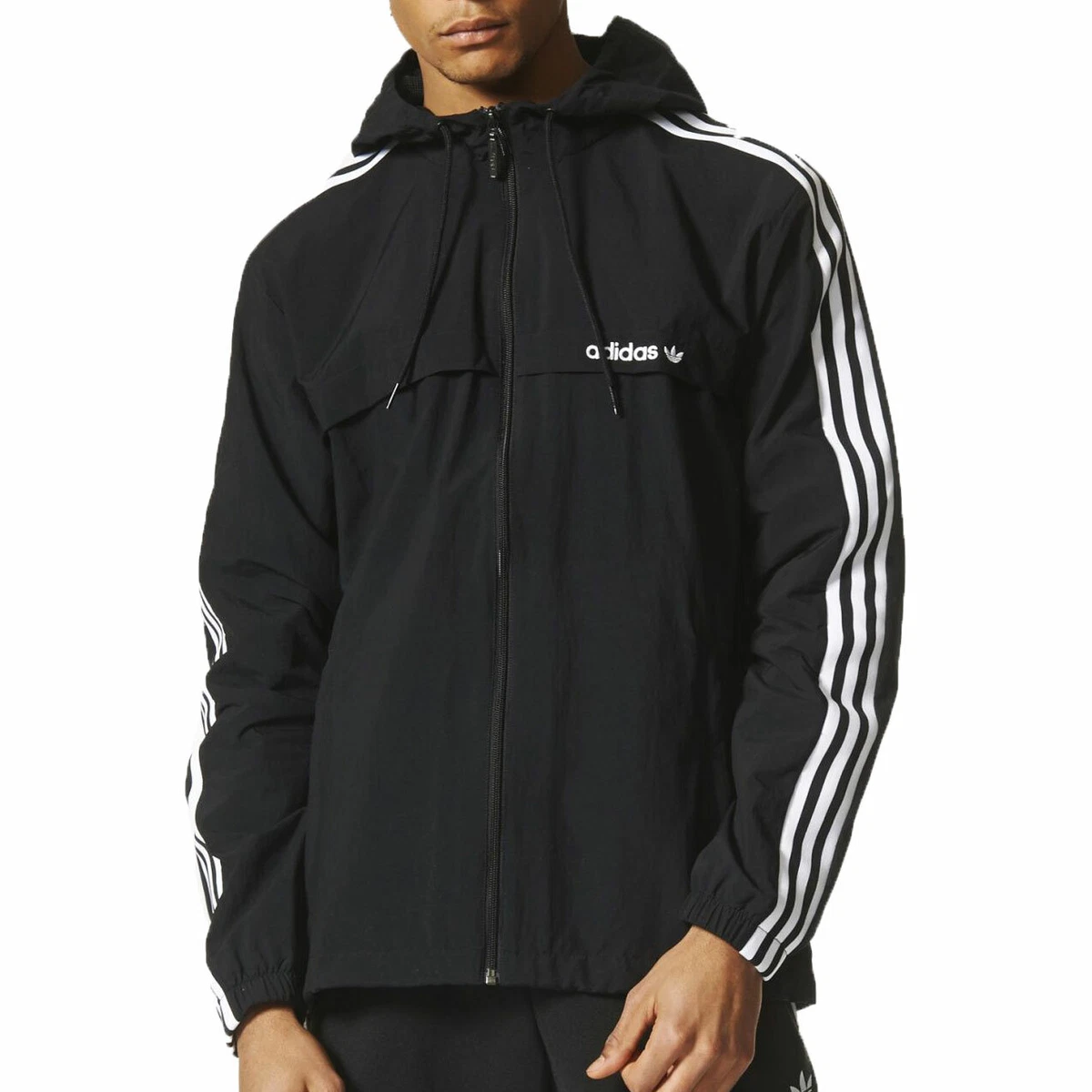 Adidas Originals 3 Stripes Windbreaker Men s Track Top Black White br6984