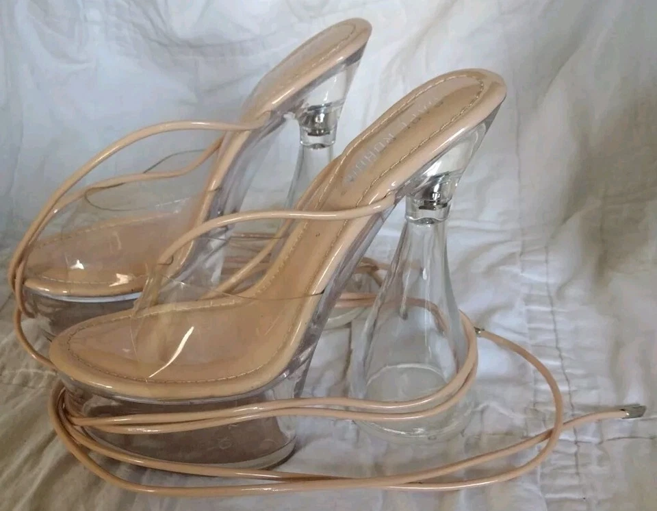 Cape Robbin, Nude & Clear, Size 7, Block High Heeled Chunky Platform, Lace Up, - Image 4 of 4