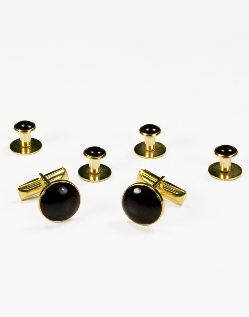 NEW Mens Gold Black Classic Cuff Links & Shirt Studs Tuxedo Tux Formal Set eBay