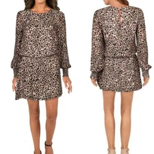 Parker Leopard Print Drop Waist Long Sleeve Dress - L
