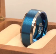 Tungsten Carbide Ring Blue High Polished Shiny Wedding Engagement Band Men Women