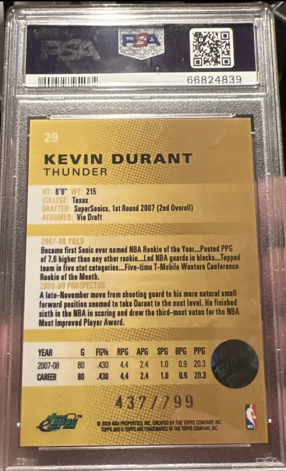 2008 eTopps Kevin Durant Rookie #437/799. PSA 8 - Image 4 of 4