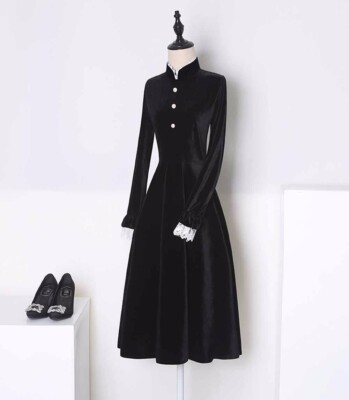 Custom Made To Order Retro Velvet High Neck Wedding Guest Dress plus 1x-10x  Y546 | eBay