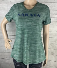 Adidas Sakata Shirt Small Green Static Striped V-Neck Short Sleeve Rare Unique