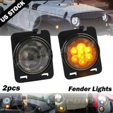 Pair Front Fender LED Side Marker Light Smoke Lens for 2007-18 Jeep Wrangler JK