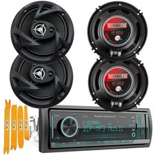 PL40B Single DIN AF/FM Car Stereo  w/4X  6.5" 400 Watts Coaxial Car Speakers