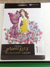 Prima Princesses Lauren cling stamp large 5.5x5 inches fairy in flowers NIP