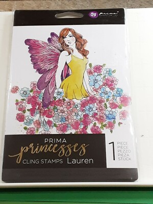NEW Prima Princesses Lauren cling stamp large 5.5x5 inches fairy in flowers