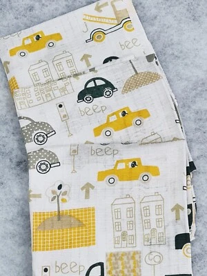 LOLALAND 3 pack muslin squares large 70x80cm baby nappies bibs cars yellow town beige